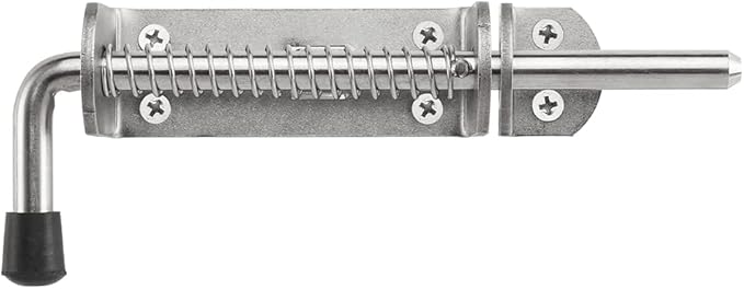 JQK Spring Loaded Sliding Bolt Latch, Heavy Duty 304 Stainless Steel Thickened 4mm Door Lock Barrel Bolt, 8.6 Inch Brushed Finished, HSB500