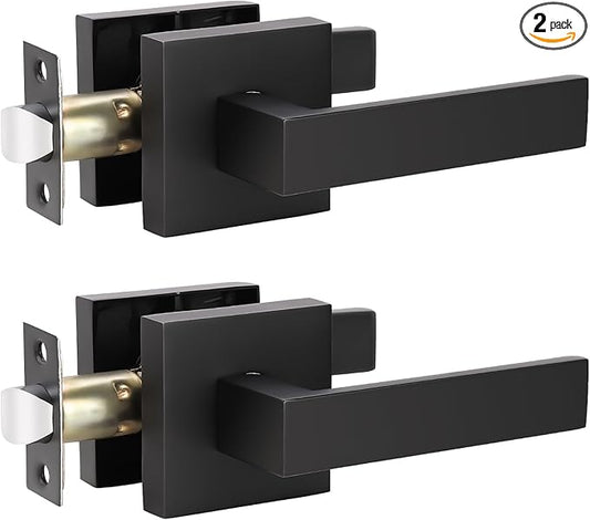 KNOBWELL 2 Pack Premium Matte Black Closet Door Handles Passage Function Heavy Duty Lever Door Handle, Door Handles for Left or Right Handing, Interior Door Handle 2.07 lb One Lever