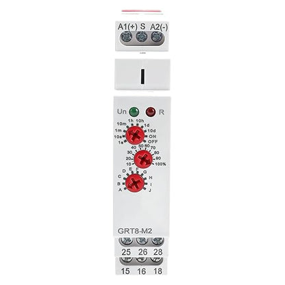 GRT8 M2 Multifunction Time Relay 2 Outputs 16A Adjustable Relay 12V Electronic Timer Relays in Din Rail, 0.1s-10 Days Wide Range Delay On Off Automation Universal Voltage Range ACDC 12V to 240V