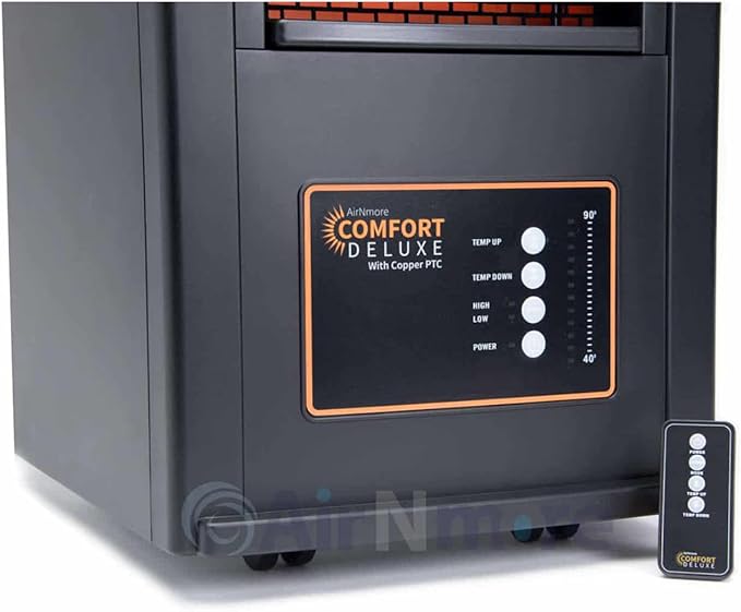 Comfort Deluxe by Airnmore, with Copper PTC, Infrared Space Heater with Remote,1500W,ETL Listed with High and Low Settings, Good for Small to Large Room's, 2-year warranty.