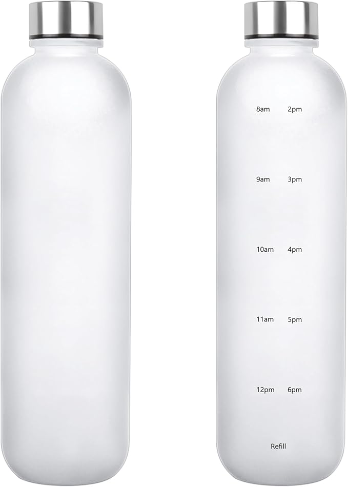 1L（33 oz） daily tracking schedule time hours reminder motivational day goals hydration capacity measured marker tracker plastic wide mouth measurements water bottle