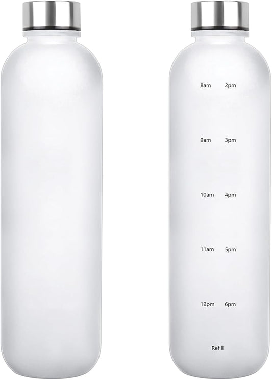 1L（33 oz） daily tracking schedule time hours reminder motivational day goals hydration capacity measured marker tracker plastic wide mouth measurements water bottle