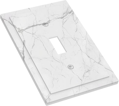 Decorative Light Switch Cover White Grey Abstract Modern Marble 1 Gang Single Toggle Device Electrical Faceplate Switchplates Decorator Outlet Wall Plate for Bathroom Kitchen Decor