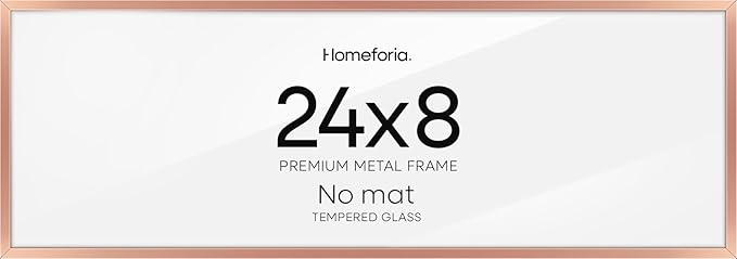 Homeforia 8x24 Panoramic Frame Rose Gold, High End Metal 8 x 24 Picture Frames without Mat, 24x8 Hanging Rose Gold Poster Frames for Wall, 8by24 Display Photo Frame, Tempered Glass, Wall Kit, Set of 1