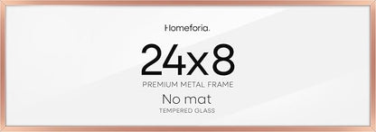 Homeforia 8x24 Panoramic Frame Rose Gold, High End Metal 8 x 24 Picture Frames without Mat, 24x8 Hanging Rose Gold Poster Frames for Wall, 8by24 Display Photo Frame, Tempered Glass, Wall Kit, Set of 1