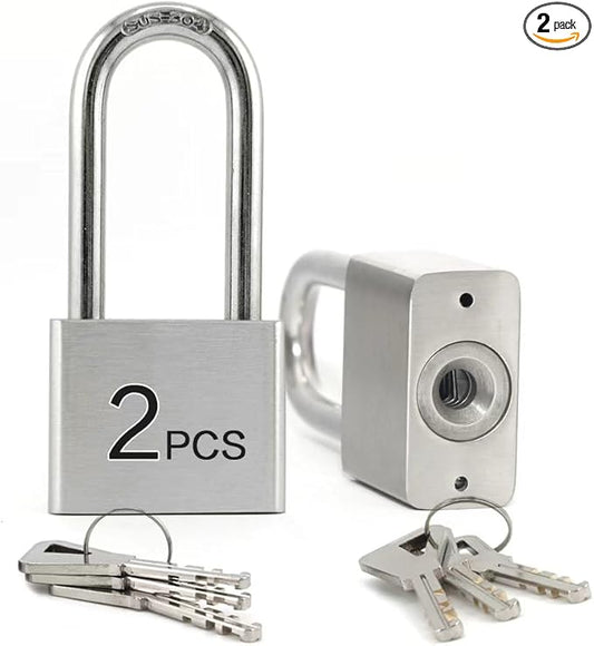 Lanube 304 Stainless Steel keyed Alike Marine Small Padlocks for Outdoor use, 1-9/16 inch Wide Body, Stainless Steel Body Long Shackle, Pack of 2