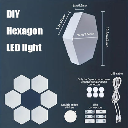 Hexagon Lights, Minimalist White Touch Night Light, Center Touch-Sensitive Wall Panels, Hex Light with USB-Power for Autism, Game Room Decor, Party (6)
