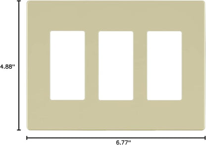 LIDER Matte Finish Decorator Switch Cover, Screwless Wall Plate, Mid-Size 3-Gang 4.88" x 6.77", Unbreakable Polycarbonate Thermoplastic, UL Listed, LSWP-33M-I, Ivory