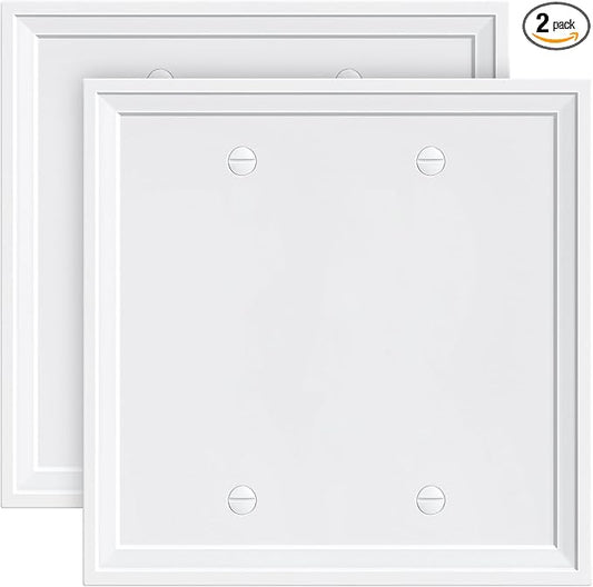 2-Pack Double Blank Outlet Cover Wall Plate, Natural Material Switch Plates Outlet Covers, Pure White Decorative Wall Plates for Electrical Outlets