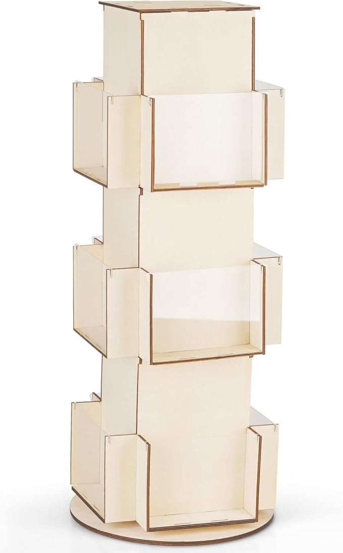 Natheeph Rotating Wooden Display Rack with Two Card Sticker for Greeting Card Vendor Coffee Bag 3 Tier Tabletop Display Stand