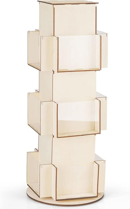 Natheeph Rotating Wooden Display Rack with Two Card Sticker for Greeting Card Vendor Coffee Bag 3 Tier Tabletop Display Stand