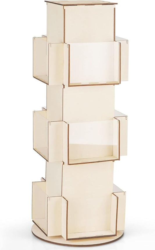Natheeph Rotating Wooden Display Rack with Two Card Sticker for Greeting Card Vendor Coffee Bag 3 Tier Tabletop Display Stand