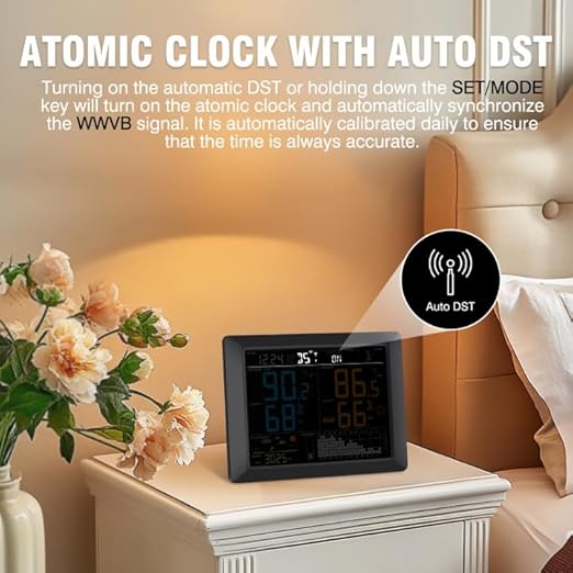 Sainlogic Wireless Weather Station with Atomic Clock, 8.3" Large Easy to Read Screen & Indoor Outdoor Sensor for Temperature, Humidity, Weather Forecast & Alarm(No WiFi)