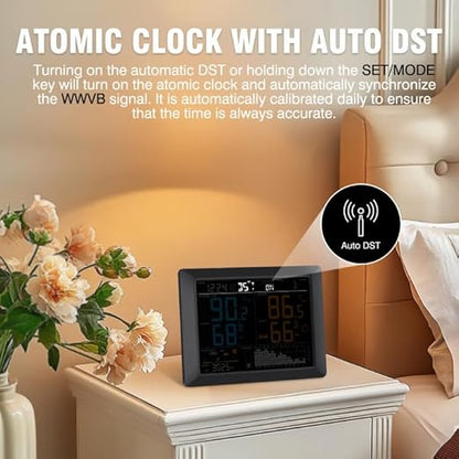 Sainlogic Wireless Weather Station with Atomic Clock, 8.3" Large Easy to Read Screen & Indoor Outdoor Sensor for Temperature, Humidity, Weather Forecast & Alarm(No WiFi)