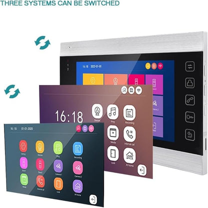 WiFi Video Intercom System with 1080P 160°Wide HD Camera 7 lnch Wired Screen Monitor with Night Vision Motion Detect for Vally Apartment,Tuya (Two doorbell,Three Monitor)