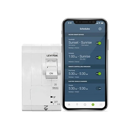 Leviton 2nd Gen Smart Circuit Breaker with Remote Control, GFCI, 2-Pole 20 Amp, 120/240-Volt and 120/208-Volt, 10kA Interrupt Rating, LB220-GST