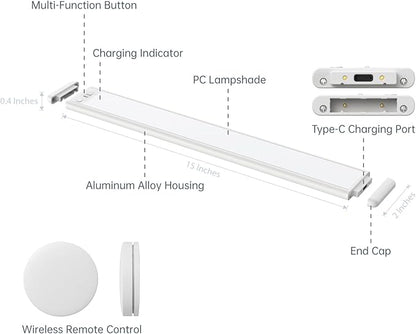 15 Inch Under Cabinet Lighting, Expandable LED Cabinet Light with Sensor Controls, Adjustable Color Temperature & Brightness, Wireless Magnetic Installation