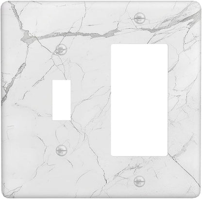 Outlet Covers White Grey Abstract Modern Marble 1 Toggle 1 Rocker Combination Decorative Wall Plate Electrical Switch Plates Light Switch Cover Plate for Bathroom Kitchen Decor