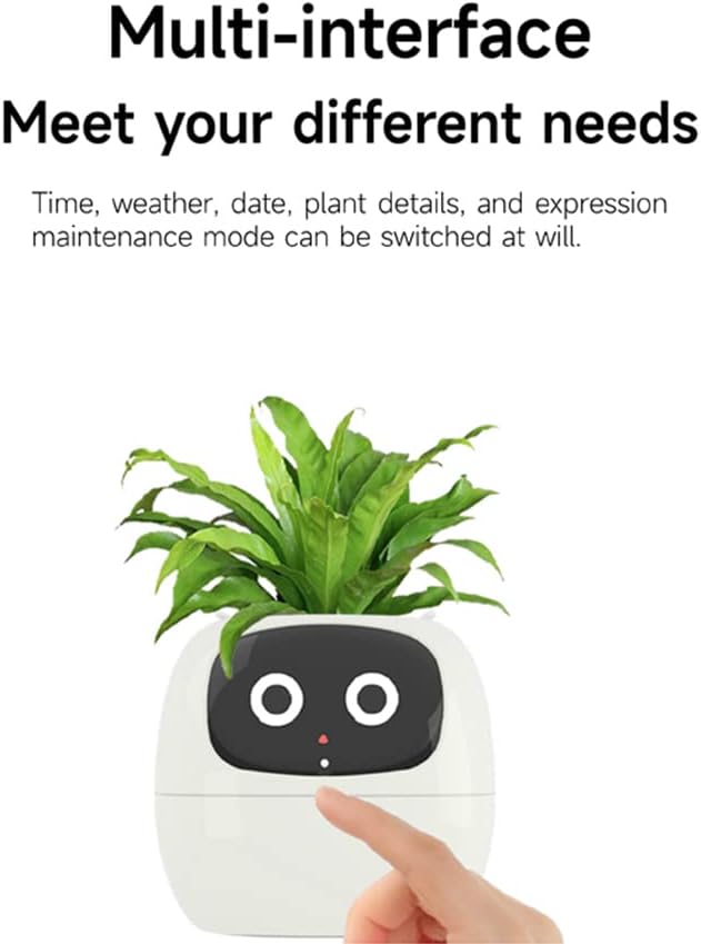 Intelligent Flower Pot, Electronic Bud, Maintenance Plant Assistant, Fun Interactive Flower Pot, Indoor Green Planting Monitoring, LCD Screen Display, Cell Phone APP Connection (White)