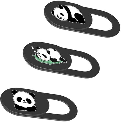 3PCS Phone Camera Cover, 0.02 Inch Laptop Webcam Cover Slide Cover, Webcam Privacy Cover, Keep Your Privacy Safe (Panda Three Patterns - Black)