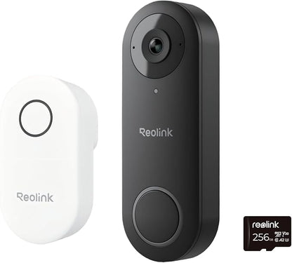 REOLINK Video Doorbell Camera with 256GB microSD Card Bundle, Wired Video Doorbell, 5Ghz/2.4Ghz WiFi, 256GB SD Card for Local Storage, Chime Included