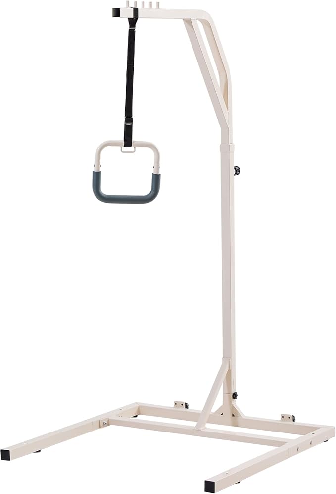 VEVOR Trapeze Bar for Bed Mobility, Height-Adjustable Free Standing Trapeze Bar with 2 Wheels, 300LBS Capacity Bed Pull Up Assist for Elderly Disabled, Ideal for Hospital, Nursing Home & Home Care