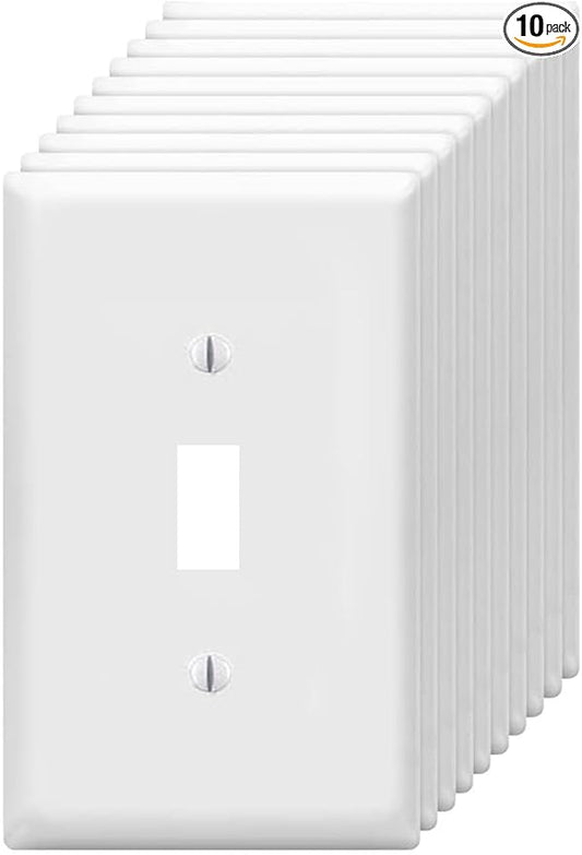 Toggle Light Switch Wall Plates 1-Gang Switch Electrical Cover Plate Unbreakable Thermoplastic Faceplate, White (10 Pack)