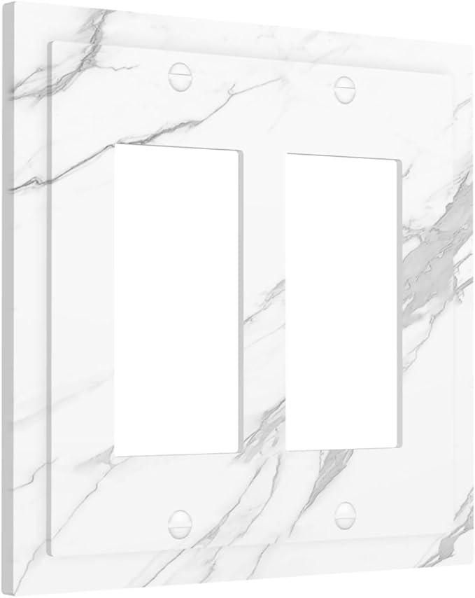 Decorative Outlet Covers Modern White Gray Marble 2 Gang Double GFCI Rocker Electrical Wall Panels Light Switch Cover Plate for living Room Bathroom Decor