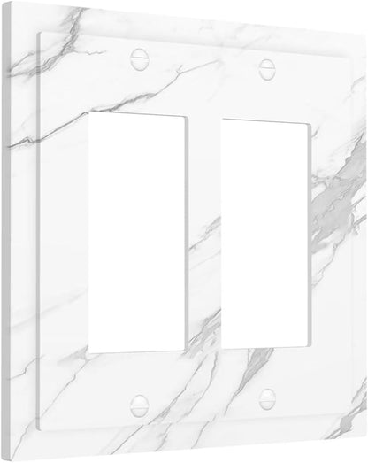 Decorative Outlet Covers Modern White Gray Marble 2 Gang Double GFCI Rocker Electrical Wall Panels Light Switch Cover Plate for living Room Bathroom Decor
