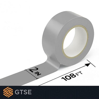 GTSE 2 inch x 108 ft Gray PVC Vinyl Floor Tape, Grey Safety Marking Tape, 6 mil Thick, Suitable for Dance Floors, Gyms, Warehouses, Sports Facilities