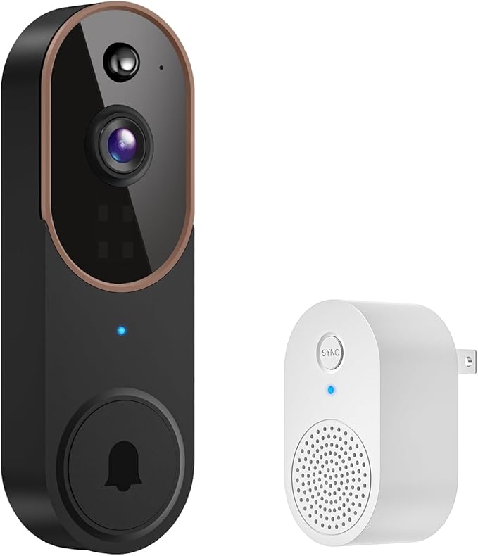 1080p Wireless Video Doorbell Camera, AI Human Detection, Live View, Night Vision, Cloud Storage, 2.4G WiFi, Battery Powered, Indoor Outdoor Surveillance (Comes with Doorbell Receiver)