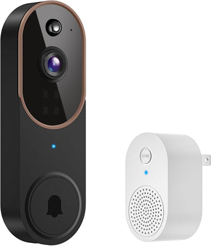 1080p Wireless Video Doorbell Camera, AI Human Detection, Live View, Night Vision, Cloud Storage, 2.4G WiFi, Battery Powered, Indoor Outdoor Surveillance (Comes with Doorbell Receiver)