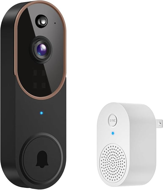1080p Wireless Video Doorbell Camera, AI Human Detection, Live View, Night Vision, Cloud Storage, 2.4G WiFi, Battery Powered, Indoor Outdoor Surveillance (Comes with Doorbell Receiver)