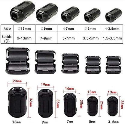 60 Pieces Clip-on Ferrite Ring Core RFI EMI Noise Suppressor Cable Clip for 3mm/ 5mm/ 7mm/ 9mm/ 13mm Diameter/Video Cable Power Cord (Black)