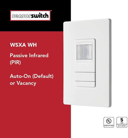 Lithonia Lighting SensorSwitch Wall Mount Motion Sensor Switch, Passive Infrared Wall Switch and Occupancy Sensor, WSXA Series, Single Relay, White (WSXA WH)