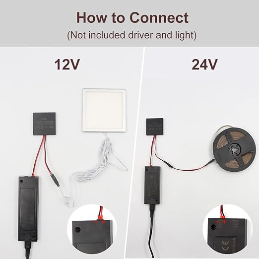 VST Sensor Switch, Hidden Hand Wave Activated Led Light Switch for Closet Lights, Under Cabinet Lighting, with 12V JST Male and Female Connectors（DC 12/24V 3A
