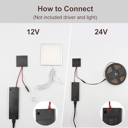 VST Sensor Switch, Hidden Hand Wave Activated Led Light Switch for Closet Lights, Under Cabinet Lighting, with 12V JST Male and Female Connectors（DC 12/24V 3A