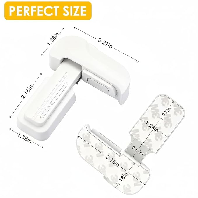 Fridge Locks for Kids - Fridge Lock & Refrigerator Lock, 2-Pack Dual Mode Child Proof Safety Lock, No-Drill 2 Extra Adhesive Freezer Lock & Freezer Door Latches to Keep Toddlers Safe (White)