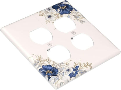 Decorative Outlet Covers Rustic Blue Beige Flower Peony Floral 2 Gang Light Switch Cover Plate Double Duplex Wall Plates for Electrical Outlets Switch Plate Covers for Bedroom Home Decor