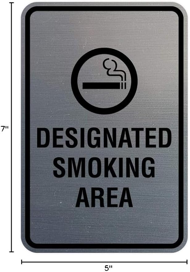 Signs ByLITA Portrait Round Designated Smoking Area Sign with Adhesive Tape, Mounts On Any Surface, Weather Resistant, Indoor/Outdoor Use (Brushed Silver) - Medium 2 Pack