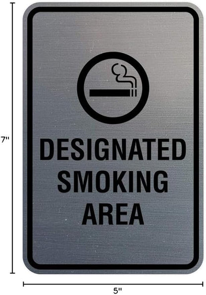 Signs ByLITA Portrait Round Designated Smoking Area Sign with Adhesive Tape, Mounts On Any Surface, Weather Resistant, Indoor/Outdoor Use (Brushed Silver) - Medium 2 Pack
