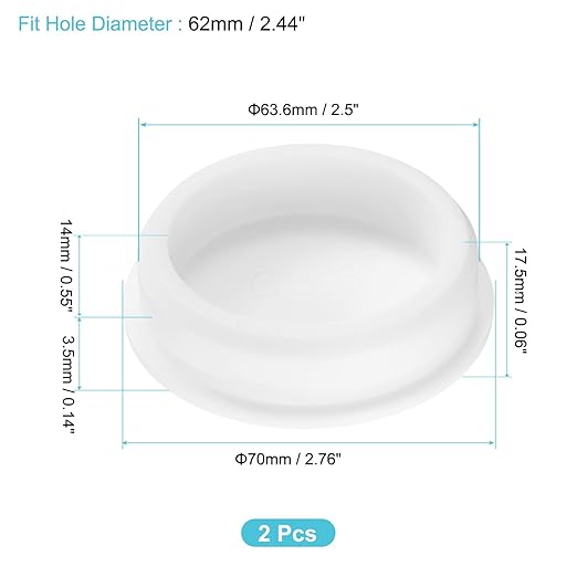 uxcell 2Pcs Silicone Hole Plug, Waterproof Round Rubber Stoppers Bottle Seal Plugs Tube Pipe End Caps for 62mm/2.44" Hole for Bathtub Bottle, White