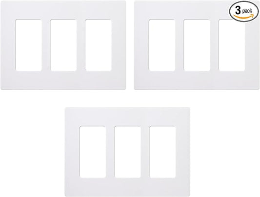 Lutron Claro Light Switch Cover Plate, 3 Gang Wallplate, for Decorator Light Switches, Rocker Light Switch Cover, Outlet Cover, Screwless Switch Plate Cover, Gloss, CW-3-WH-3, White, 3 Pack