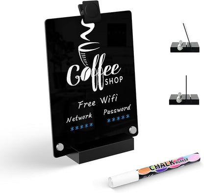 Acrylic Black Dry Erase Board with Stand - 8” x 6” Small Desktop Whiteboard with Marker, Reusable Desk Blackboard, to-Do List, Planner, Memo Clipboard, Menu Board for Office, Home, Bar