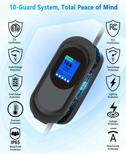 Level 1&2 EV Charger 8-16A Adjustable Current & Timer,110-240V,Nema 5-15 & 6-20 Plug,Electric Car Charger with 17ft Cable,Portable EV Chargers for All SAE J1772 Evs