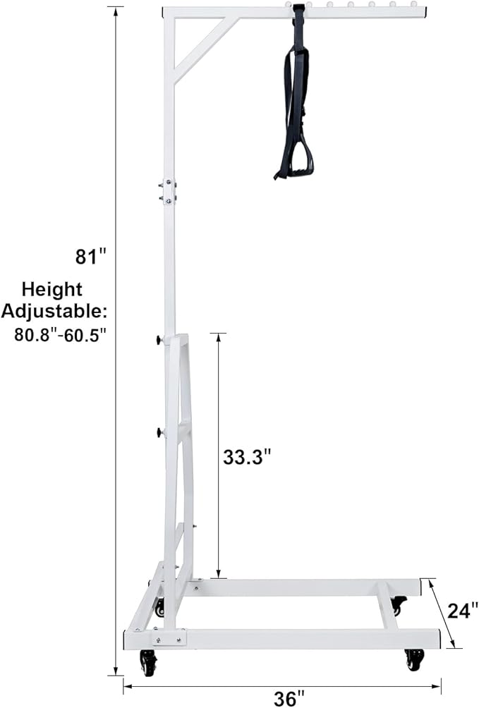 Trapeze Bar for Bed Mobility, Heavy Duty Pull Up Assist Bar with Floor Stand, 5Ft-7Ft Height Adjustable Trapeze Bar, Medical Patient Mover for Care Facilities, White