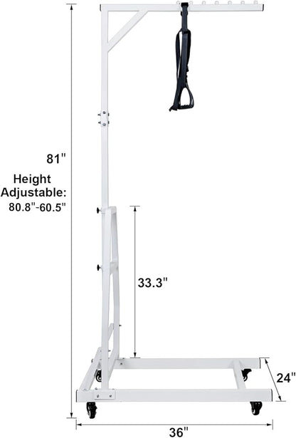 Trapeze Bar for Bed Mobility, Heavy Duty Pull Up Assist Bar with Floor Stand, 5Ft-7Ft Height Adjustable Trapeze Bar, Medical Patient Mover for Care Facilities, White