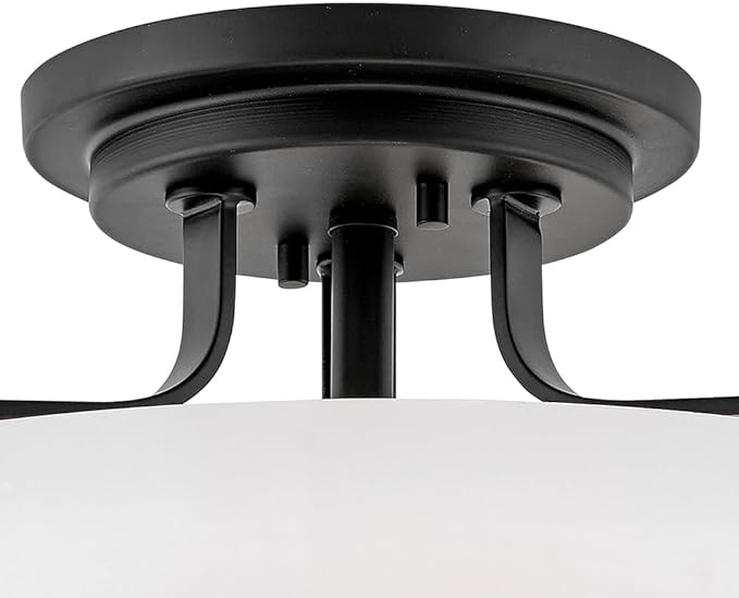 Hinkley Harper 3643BK Large Semi-Flush Ceiling Light - Sleek, Retro Style - Black + Etched Opal Glass
