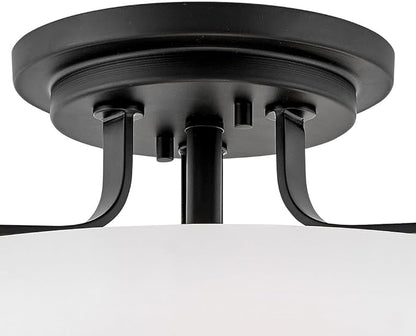 Hinkley Harper 3643BK Large Semi-Flush Ceiling Light - Sleek, Retro Style - Black + Etched Opal Glass