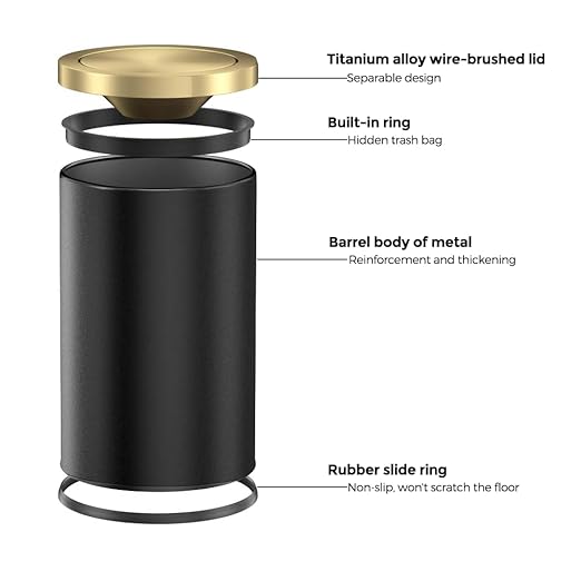 9L/2.4GAL Black Bathroom Trash Can,Gold Small Trash Can with Lid,Garbage cans for Bathroom, Hotel,Office,Lundry,Powder Room 【Perfect Christmas Gift Idea】 (ＢＬＡＣＫ)